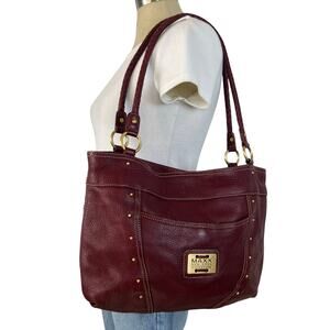 Vintage MAXX New York Signature Dark Red Genuine Leather Gold Shoulder Purse